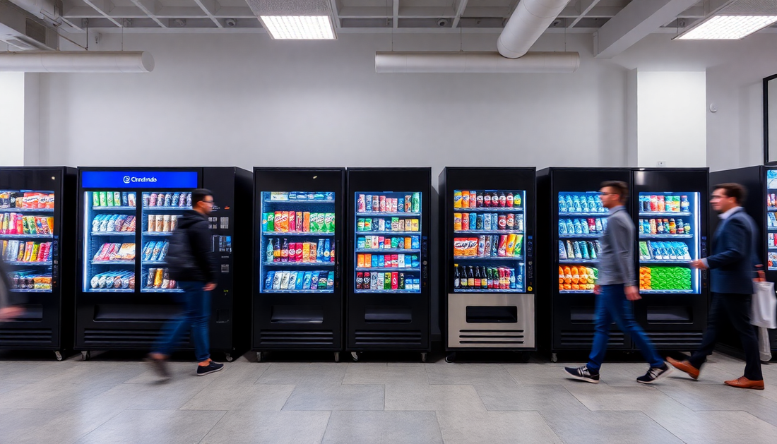 Modern vending machines in a busy office setting