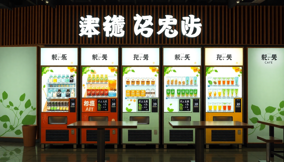 Modern cafe with vending machines serving tea