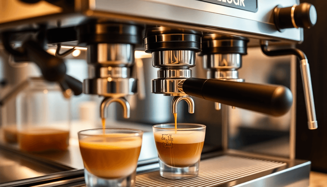 Three-lane manual coffee machine dispensing fresh coffee