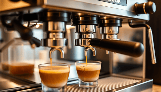 Three-lane manual coffee machine dispensing fresh coffee