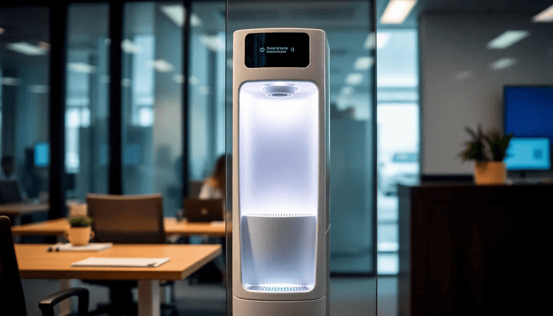 A modern water dispenser in an office setting