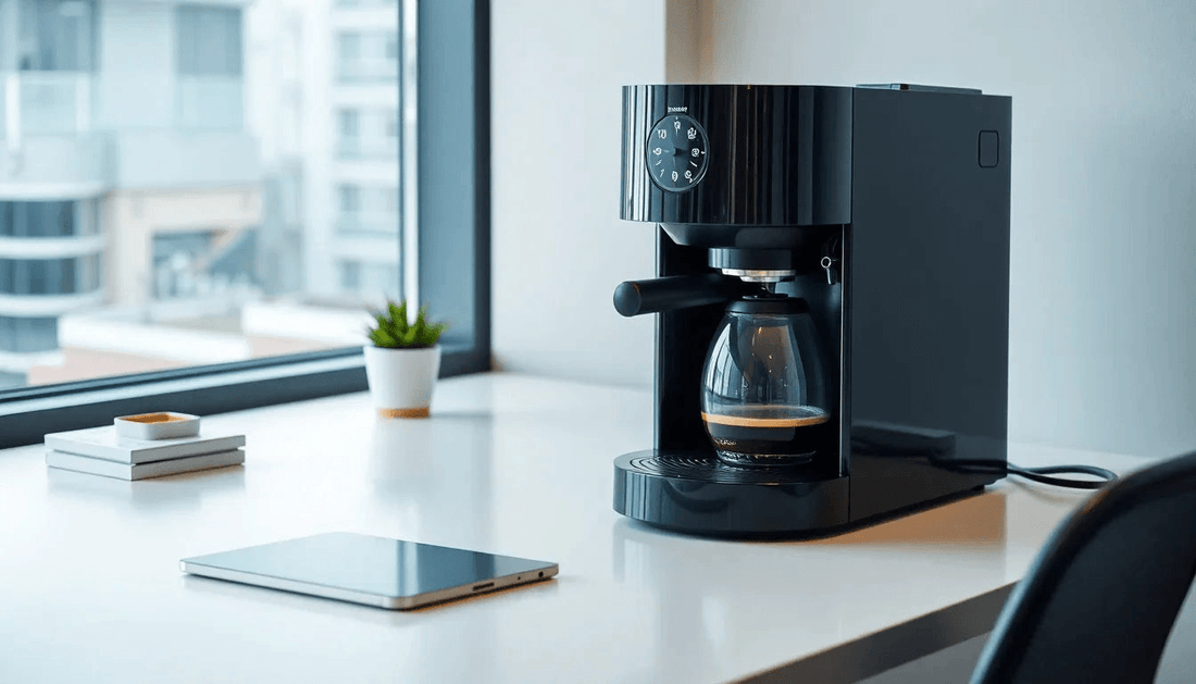Modern office coffee machine on a sleek desk