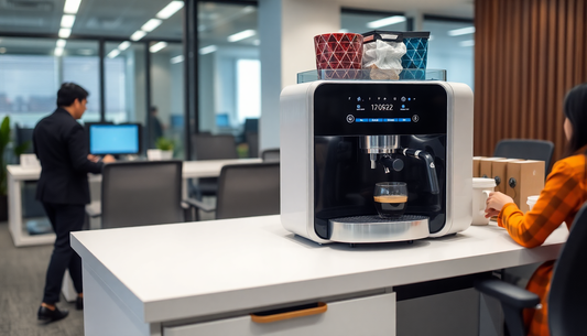 Modern coffee machine in a busy Delhi office
