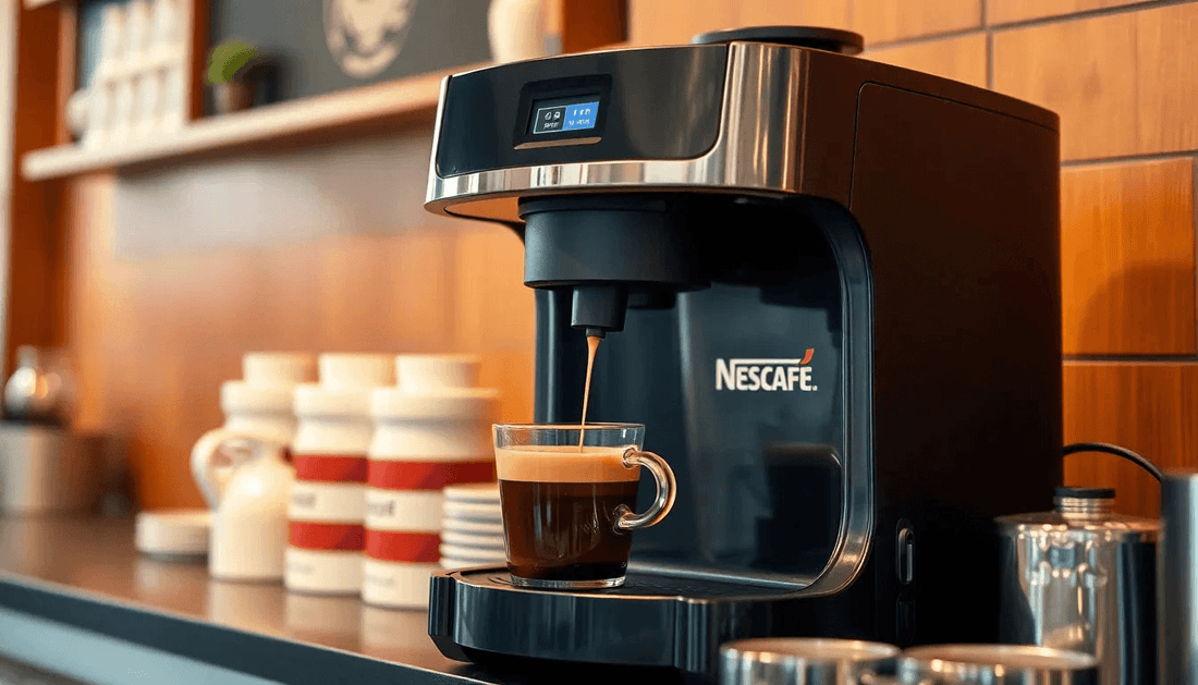 Nescafe coffee machine brewing fresh coffee in Goa café