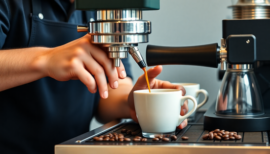 Barista making fresh coffee with bean to cup machine