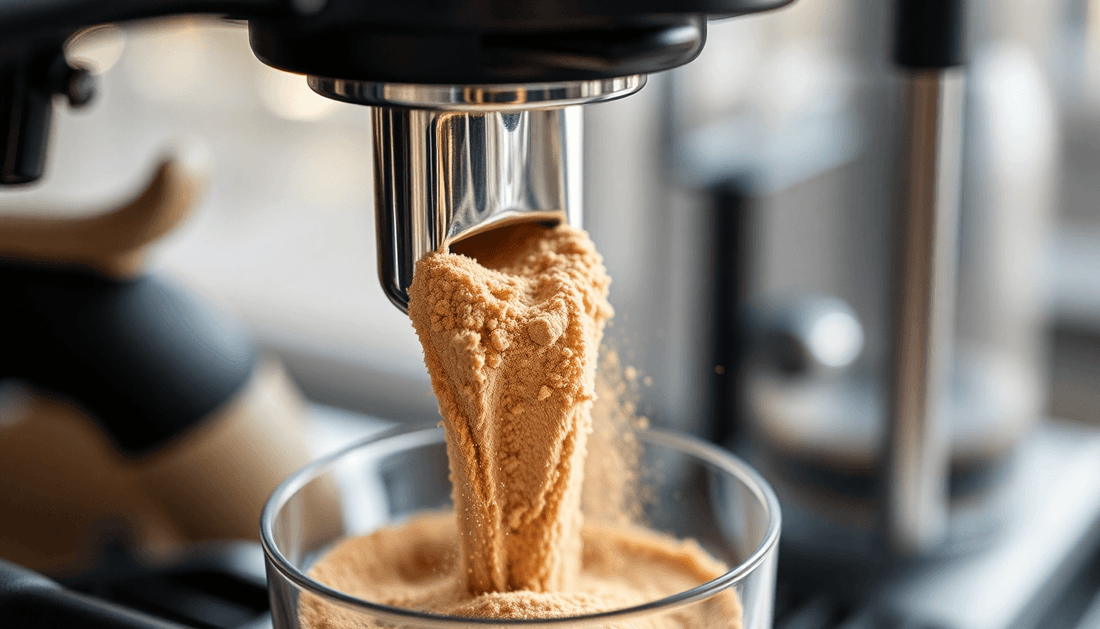 Close-up of coffee machine dispensing coffee powder