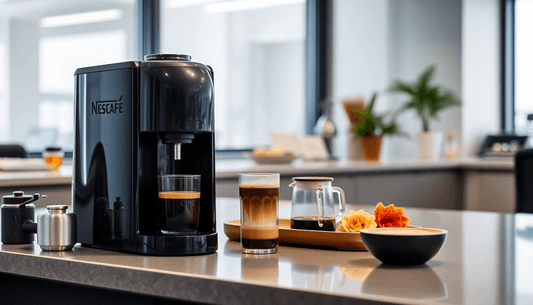 Nescafe coffee machine brewing coffee in office kitchen