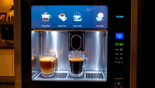 Modern coffee vending machine dispensing hot coffee