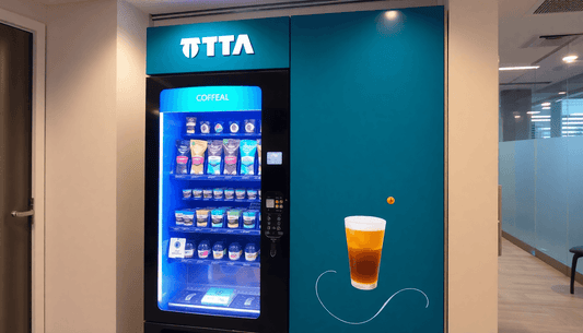 A Tata coffee vending machine in a modern Noida office