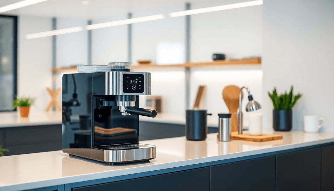 Modern coffee machine in a sleek office kitchen