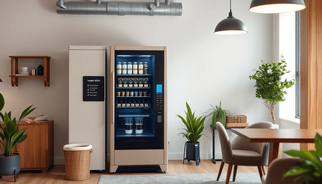 Modern coffee vending machine in a cozy office