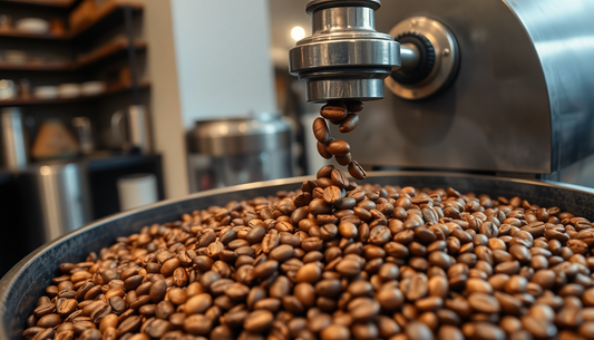 Fresh coffee beans being roasted at a coffee shop