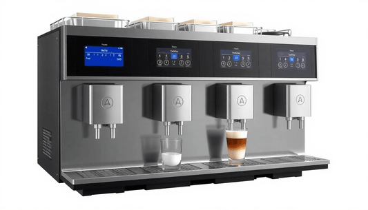 A sleek Atlantis Coffee Machine with four dispensing lanes