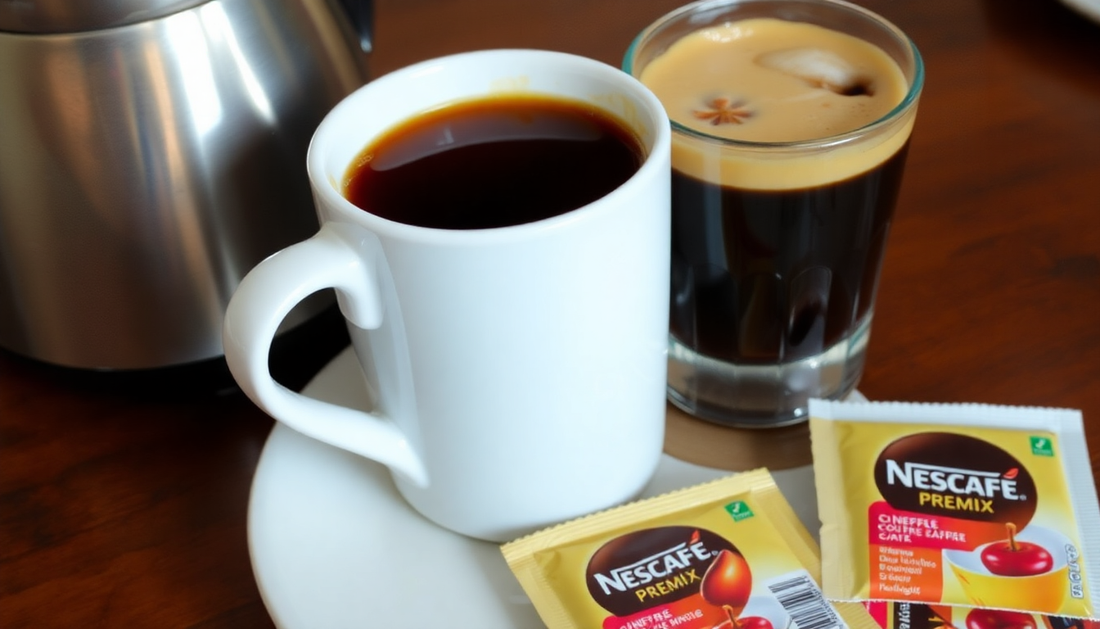 Freshly brewed coffee with Nescafe premix packets