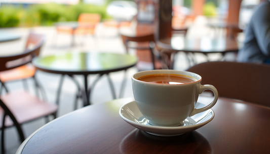 A steaming cup of masala tea on a cafe table