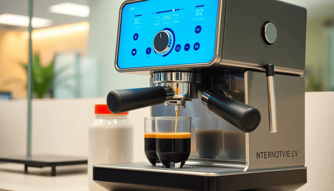 Modern coffee machine brewing coffee in Telangana office