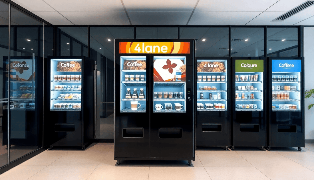 A 4 lane coffee vending machine in a modern office