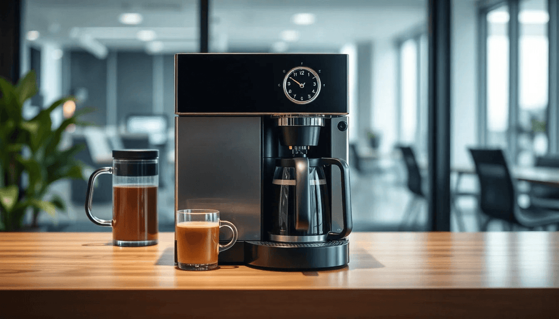 Modern coffee machine brewing tea and coffee in office