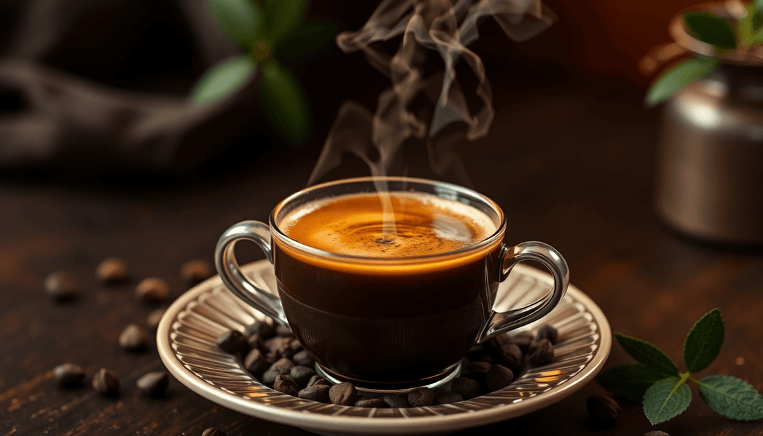 A steaming cup of TLANTIS Nukkad 3 in 1 coffee