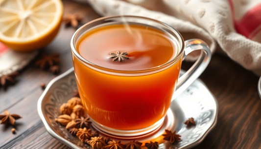 A steaming cup of masala tea with spices