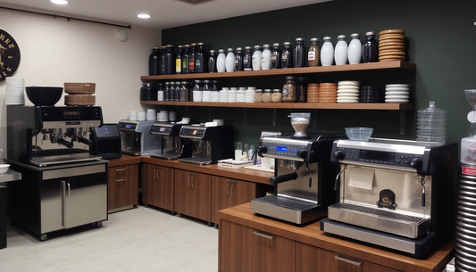 Display of professional coffee machines and accessories at Coffee Machine Dealer Bhagalpur showroom