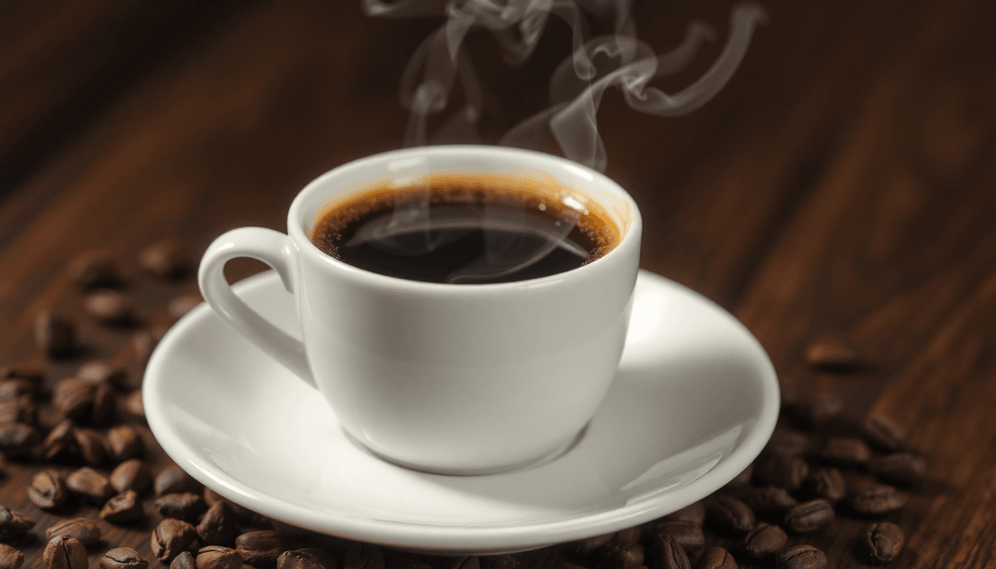 A steaming cup of Arabica freeze-dried coffee