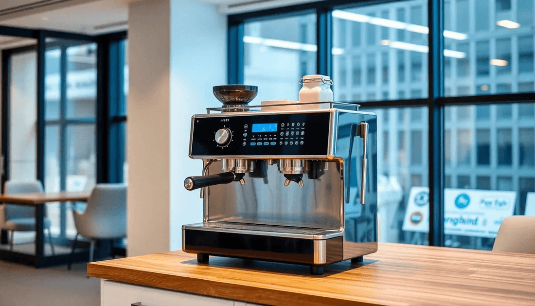 A sleek commercial coffee machine in a modern office