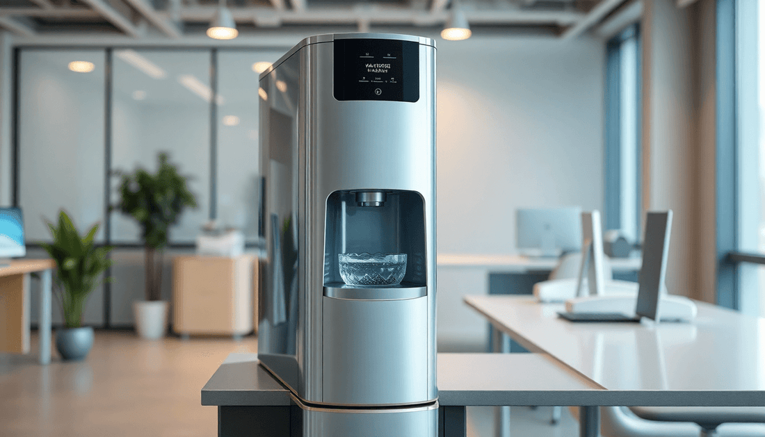 A modern water dispenser in an office setting
