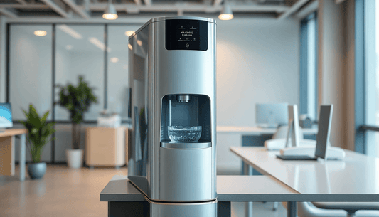 A modern water dispenser in an office setting