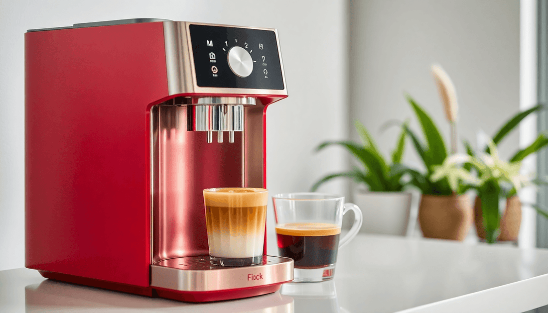 A sleek fully automatic coffee machine brewing fresh coffee