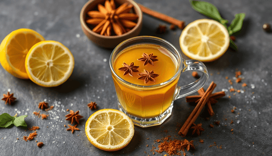 A cup of lemon tea with vibrant masala spices