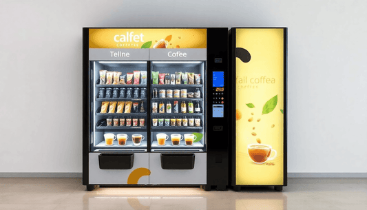 A sleek three-lane tea and coffee vending machine