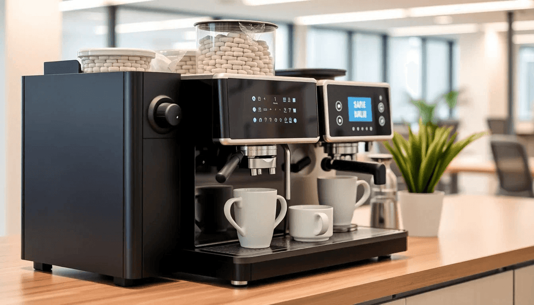 Modern coffee machine setup in an office environment