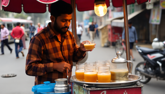 Street tea vendor serving chai in New Delhi