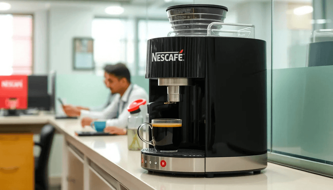 A Nescafe coffee machine in a busy Tamil Nadu office
