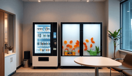 A modern coffee tea vending machine in office breakroom