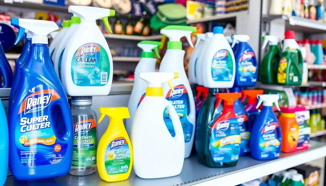 Selection of affordable cleaning supplies Noida including sprays and detergents on store shelves