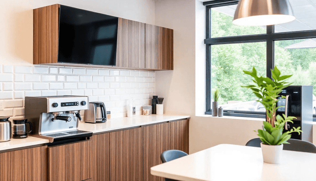 Modern office kitchen with coffee machine rental setup