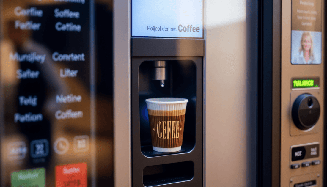 Coffee vending machine dispensing a cup of coffee
