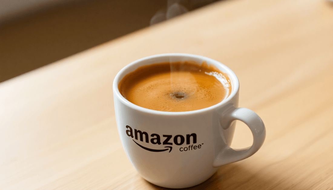 A steaming cup of Café Amazon Signature drip coffee
