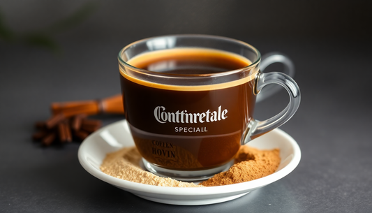 A cup of rich coffee with Continental Speciale powder