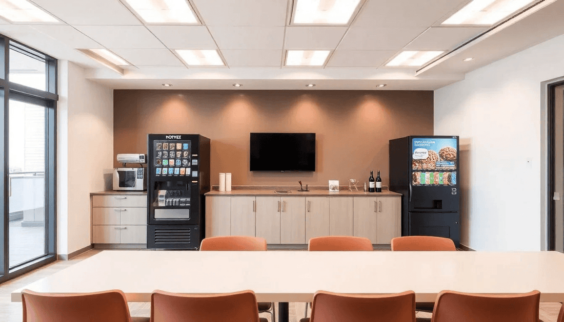 Modern office breakroom with coffee vending machine