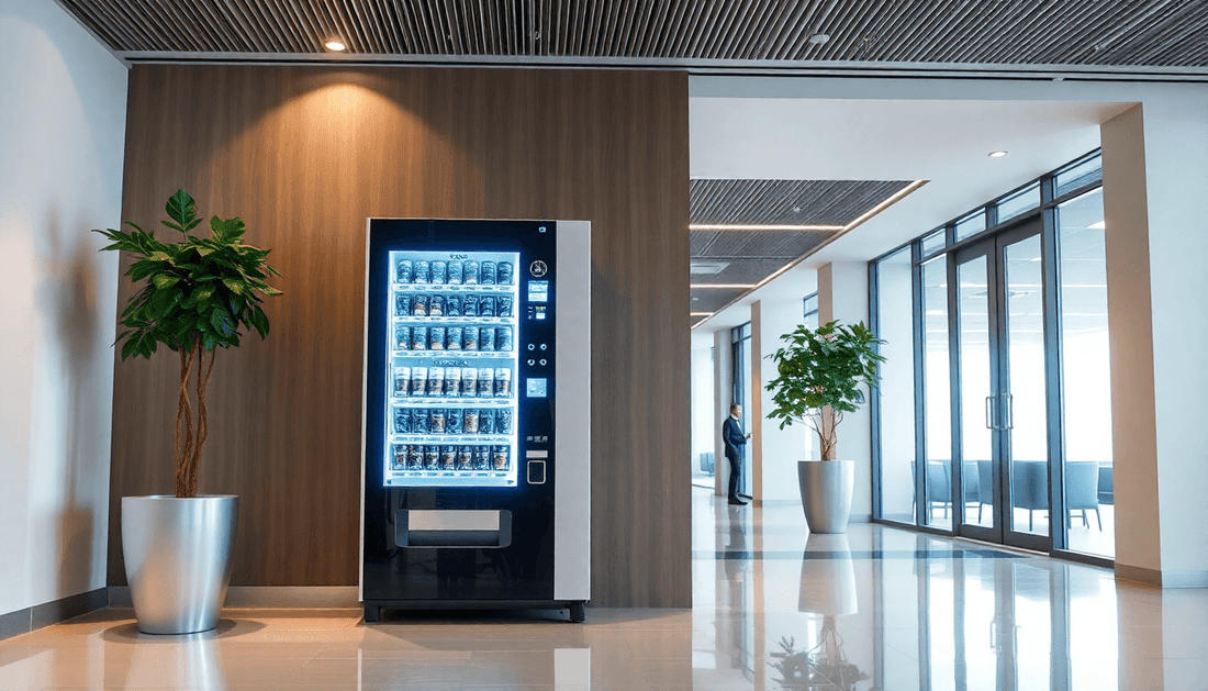 A sleek continental coffee vending machine in office lobby