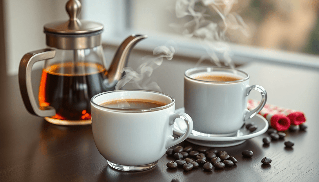 A steaming cup of tea and coffee premixes
