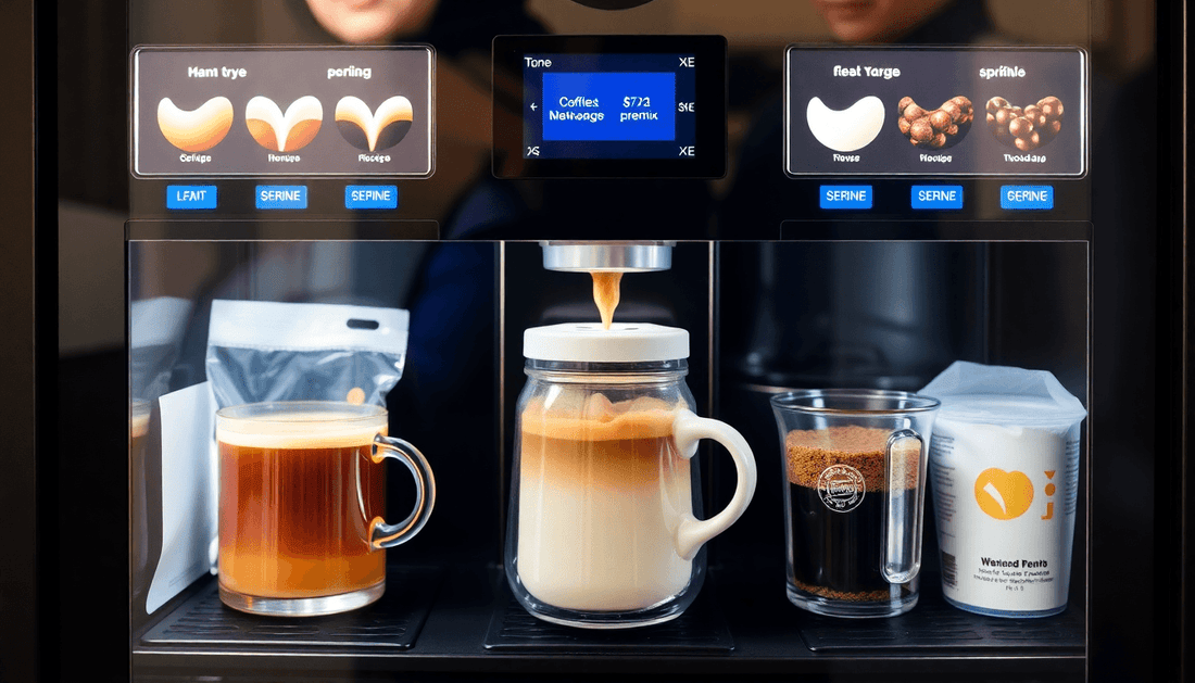 Coffee vending machine dispensing fresh coffee premix
