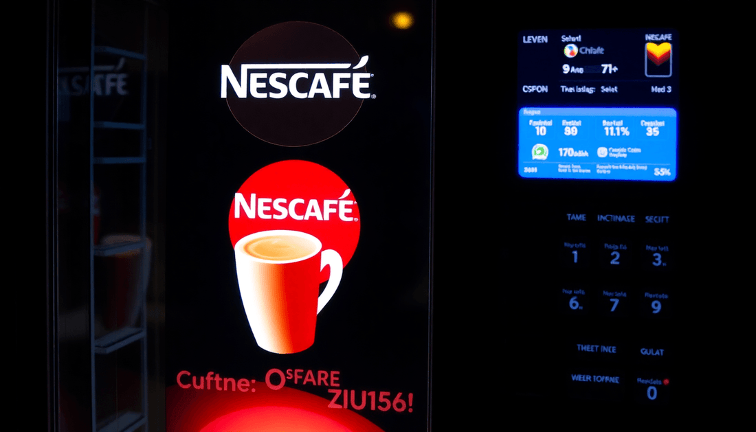 A coffee vending machine dispensing Nescafe coffee