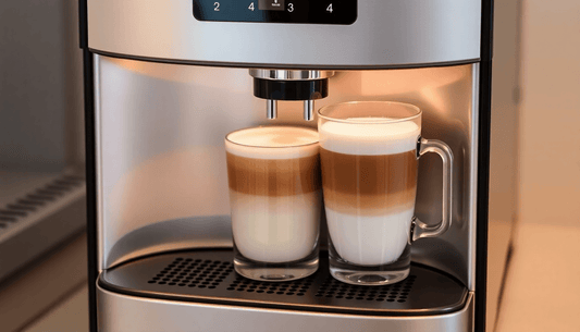 Compact coffee machine dispensing two hot beverages simultaneously