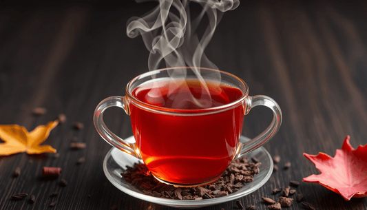 A cup of steaming Roosh Gourmet loose leaf tea