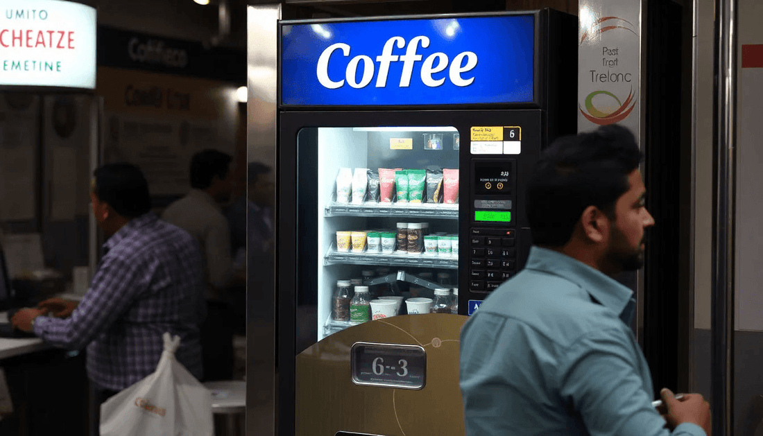 Coffee vending machine in a busy Chandni Chowk office