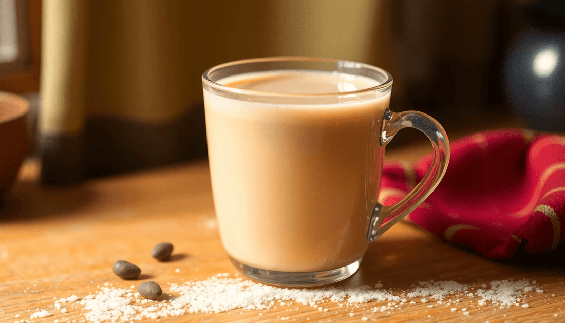 A cup of instant tea with milk and sugar in India